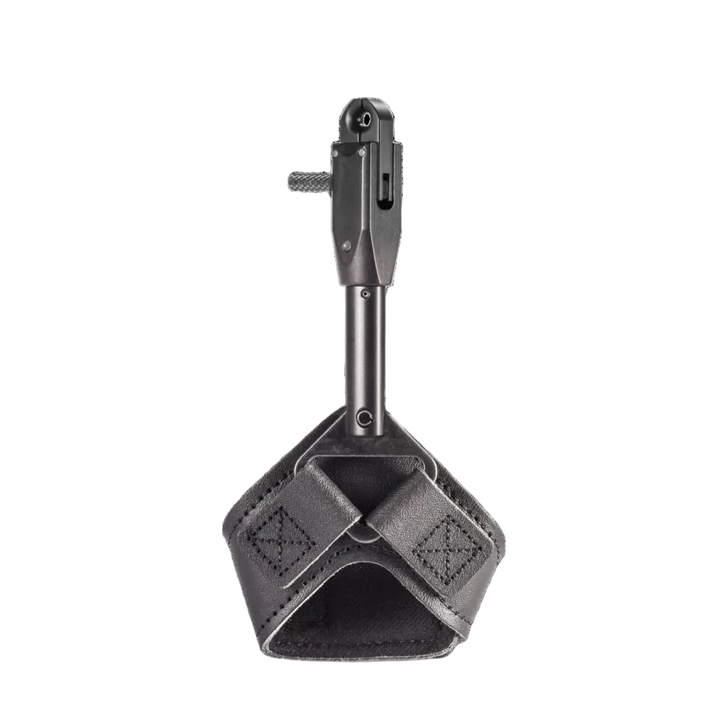 A black wrist strap dual caliper release aid from Scott Archery featuring a knurled trigger and a solid swivel connector